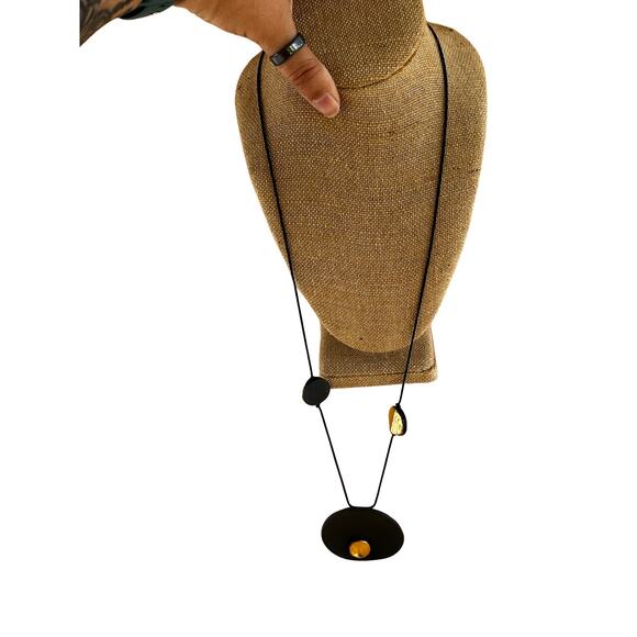 Vintage Gold and Black Ceramic Art Necklace - Picture 3 of 6